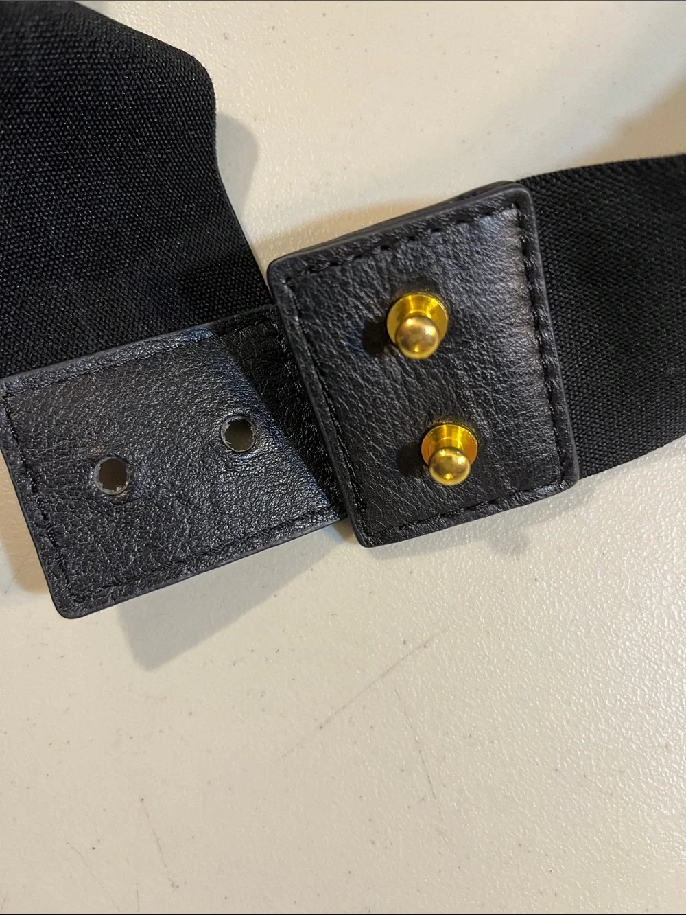 Black Sculpted Elastic Waist Belt with Gold Buckle